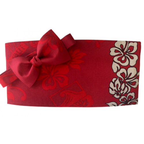 Vintage Red Hawaiian Motif Cummerbund and Bow Tie Set